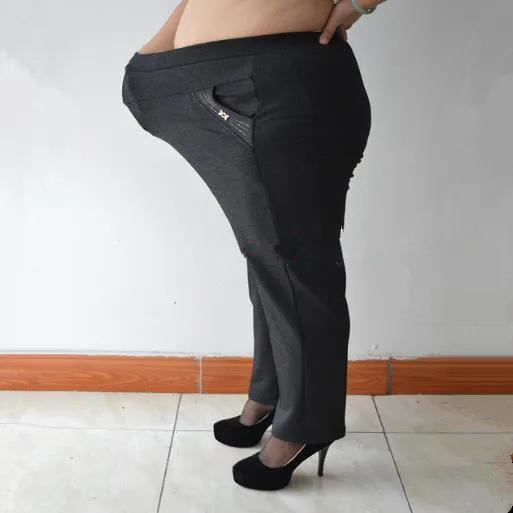 Clobee женские брюки зимние женские шаровары 5XL 6XL Большие размеры средний возраст женские Одежда с высокой талией черные узкие брюки J495