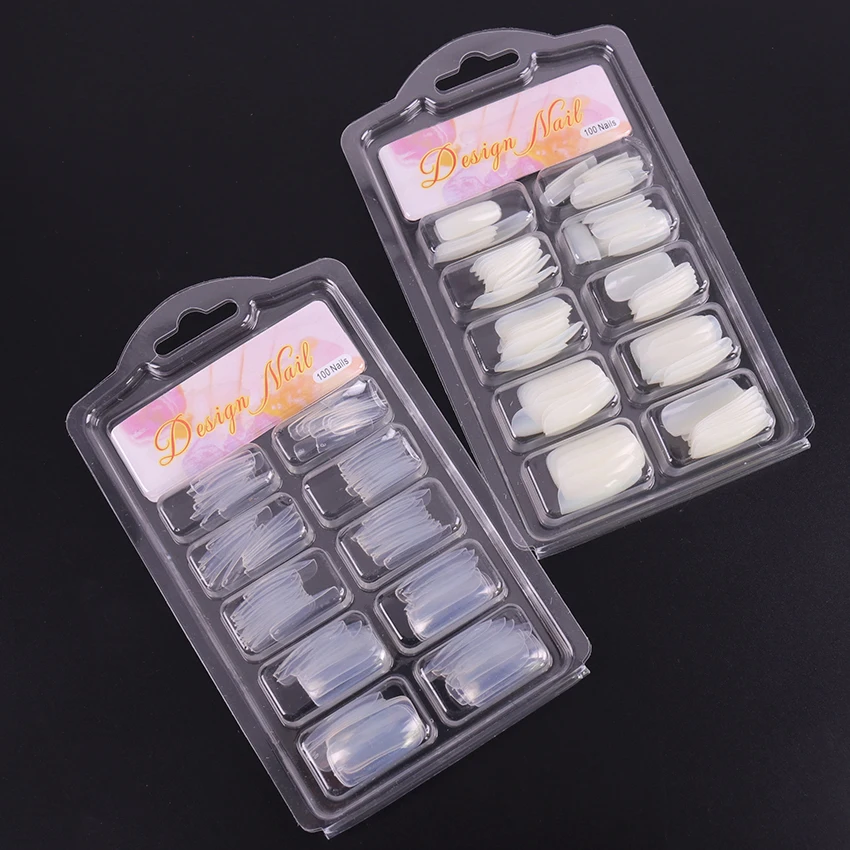 

100PCS Acrylic False Fake Nail Art Fingernail Full Nail Tips Clear Natural Color Artificial Fake Nails