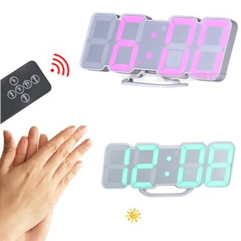 

115 kinds of color changes Remote LED digital clock Voice control Alarm clock Modern 3D wall clock Desktop thermometer clock