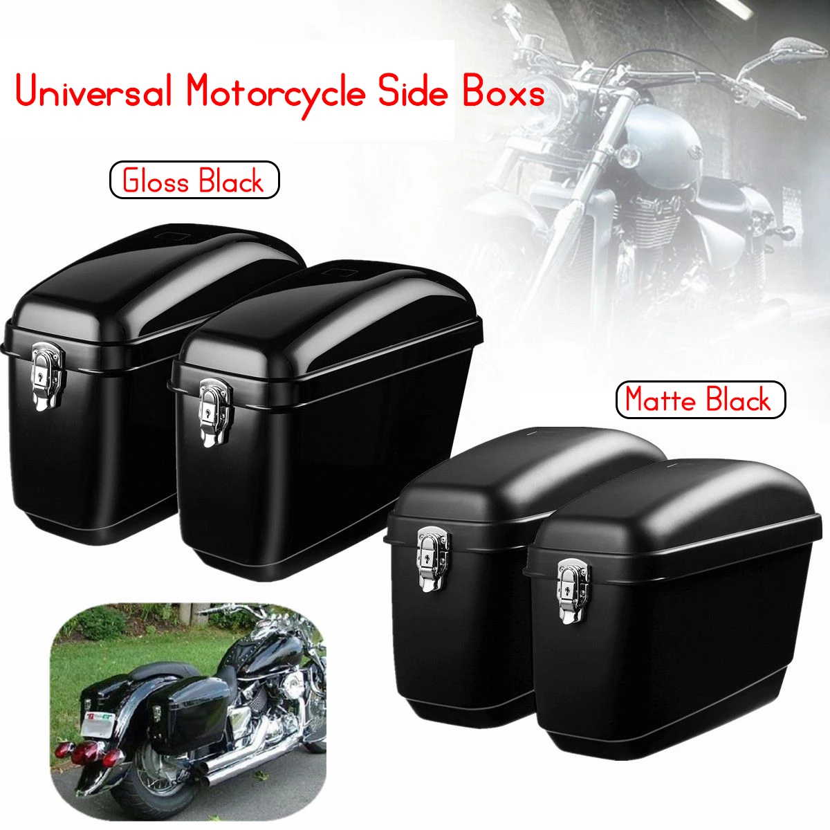 

Pair 30L Large Motorcycle Saddle Bags Side Boxs Luggage Tank Hard Case For Harley Cruisers For Kawasaki for Honda