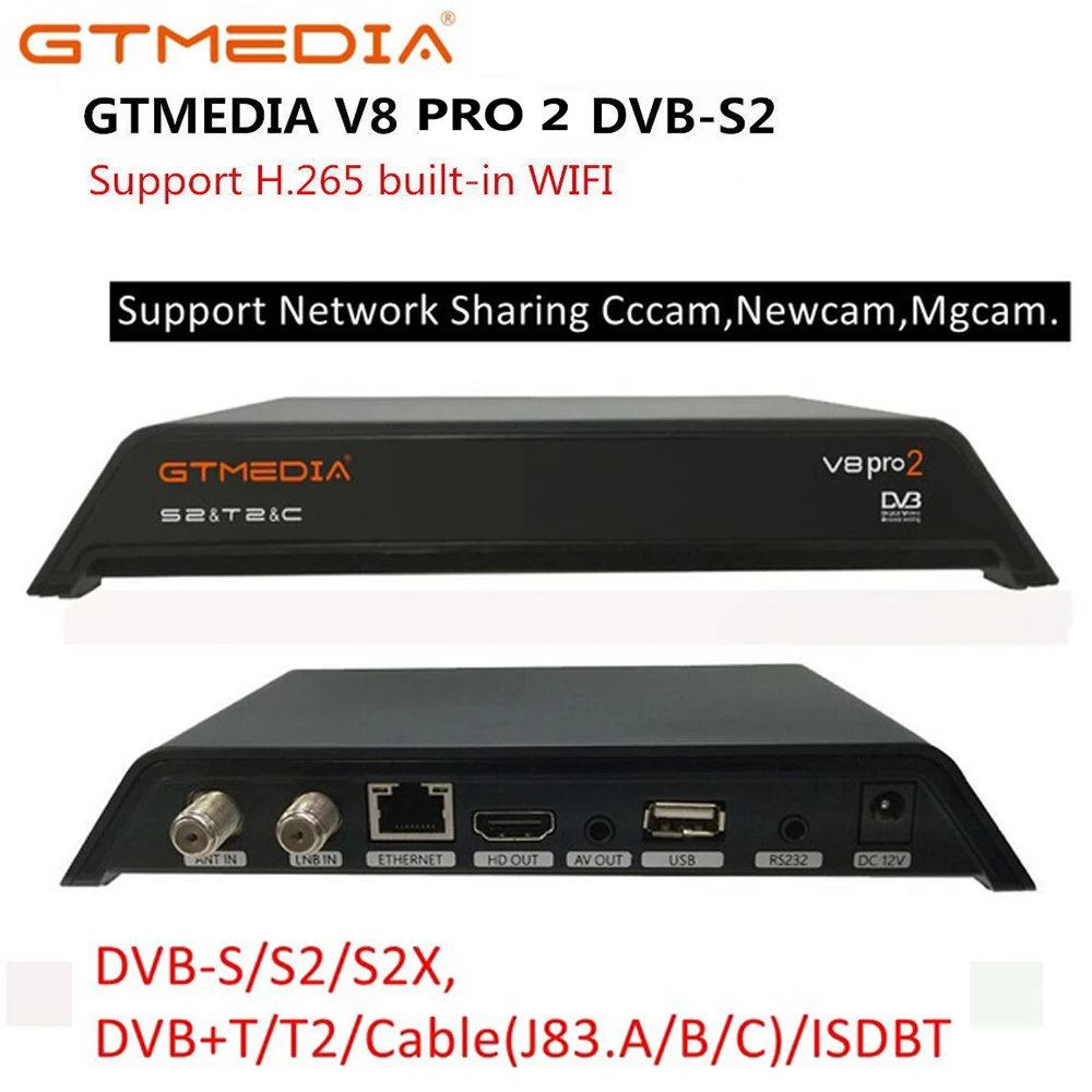 

GTmedia V8 Pro2 decoder DVB-S2/T2Cable DVB-S2X Built-in WiFi H.265 Support IPTV CCCAM PowerVu Biss key Satellite Receiver TV BOX