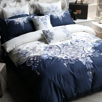 

100% cotton high quality home 120 textile American style embroidery 4pcs bedding set adult royal tribute silk duvet cover set