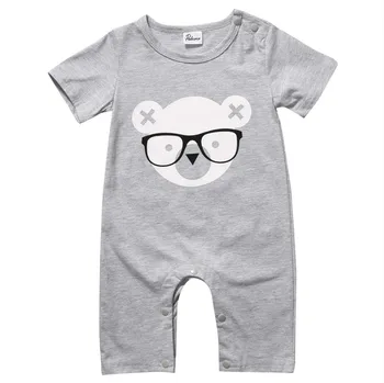 

Cute Cartoon Newborn Baby Boy Girl Short Sleeve Gray Bear Romper Jumpsuit Summer Baby Boys Outfits Clothes