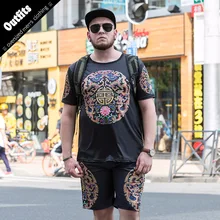 Лидер продаж Для мужчин Повседневное спортивной печатных Верхняя одежда из двух частей с короткими рукавами костюм мужской Спортивные костюмы