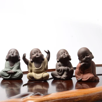 

ERMAKOVA Cute Little Monk Figurine Tea Pet Buddha Ornament Decorative Wealth Lucky Ornament Desk Shelf Home Decoration Gift
