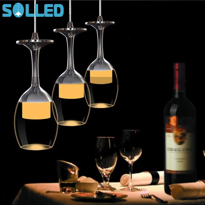 SOLLED LED Modern Minimalist Creative Wine Glass Pendant Lamp Fixture