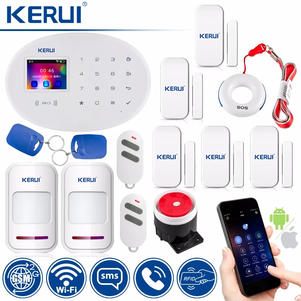 KERUI 433MHz Wireless RFID Card APP Remote Control Burglar Alarm W20 WIFI GSM Smart Home Motion Detector Security Alarm System KERUI 433MHz Wireless RFID Card APP Remote Control Burglar Alarm W20 WIFI GSM Smart Home Motion Detector Security Alarm System