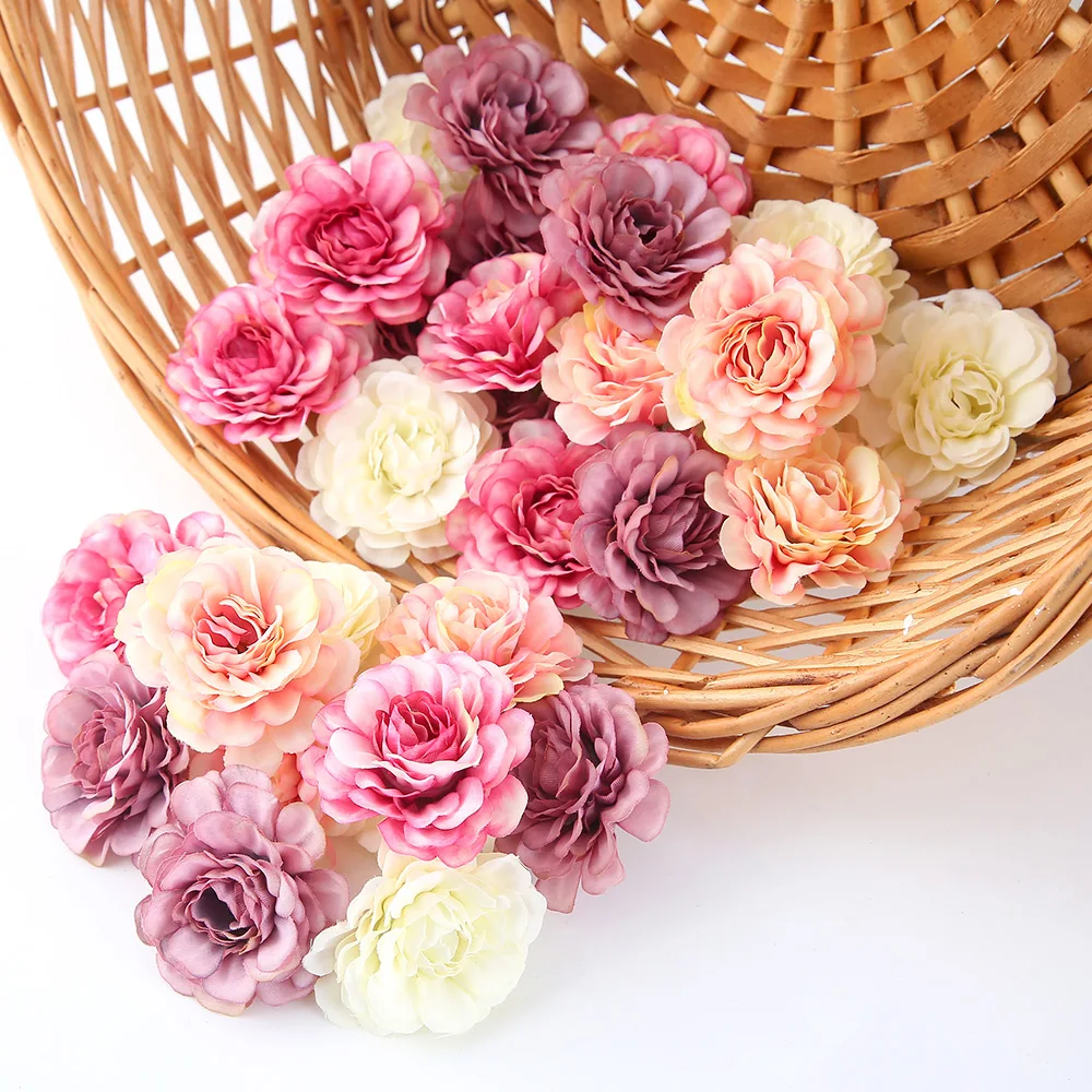 

20pcs/lot Artificial Flower 5CM Silk Rose Head For Wedding Party Home Decoration DIY Wreath fake flowers