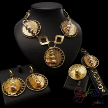 dubai 22k gold color necklace earrings ring and bracelet jewelry sets african costume jewellery set