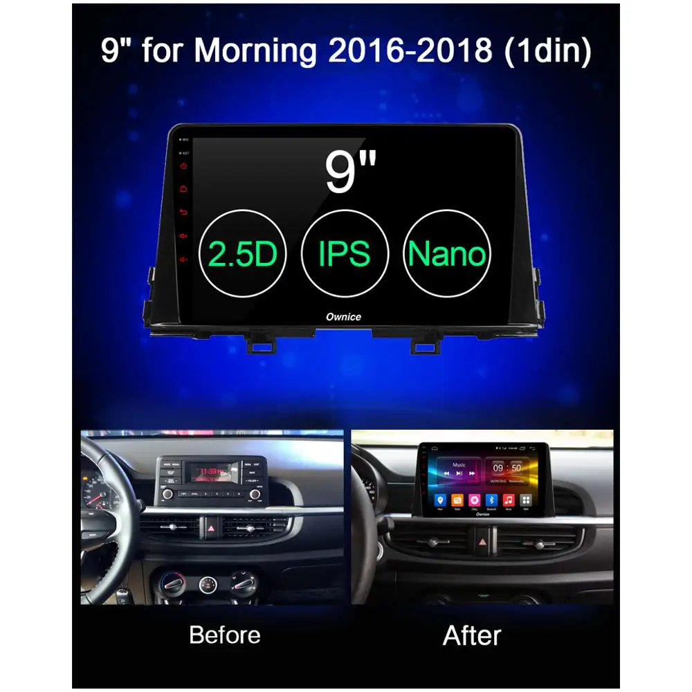 Excellent 1 Din 9" IPS Android 9.0 Octa Core 32G ROM Car DVD Player GPS Radio Stereo 4G For KIA Morning Picanto 2016 2017 2018 DSP CarPlay 3