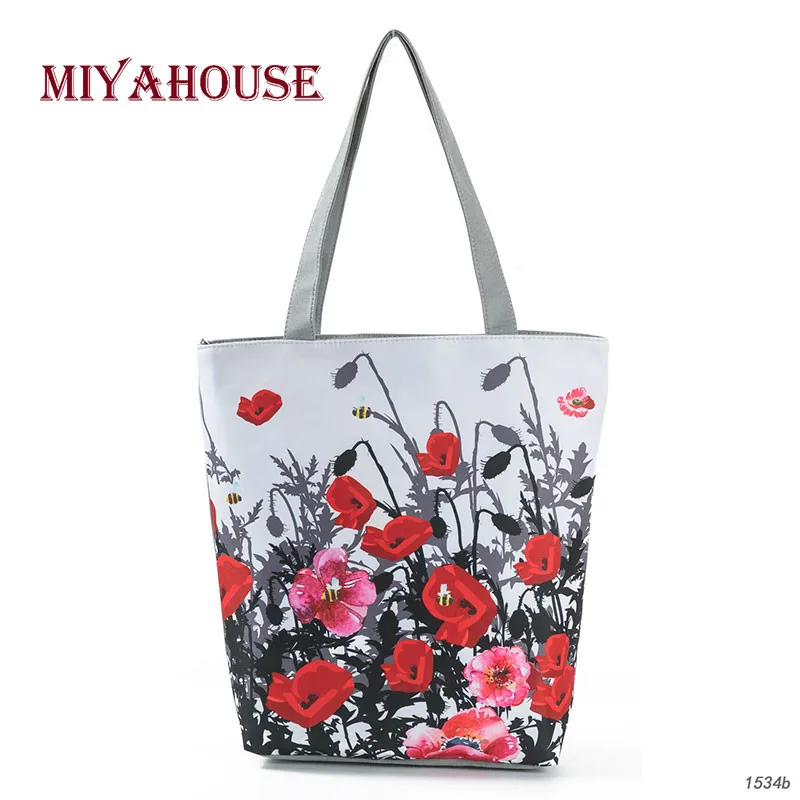 Летние женские сумки Miyahouse с цветочным принтом мака яркие тканевые пляжные