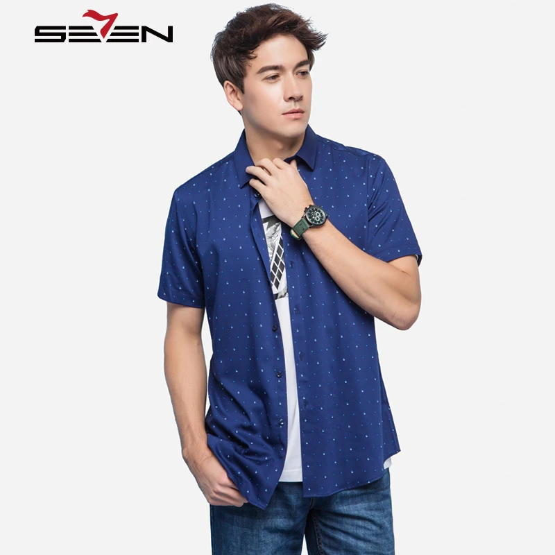 Seven7 Men Short Sleeve Trendy Button Down Shirts Polka Dots Casual