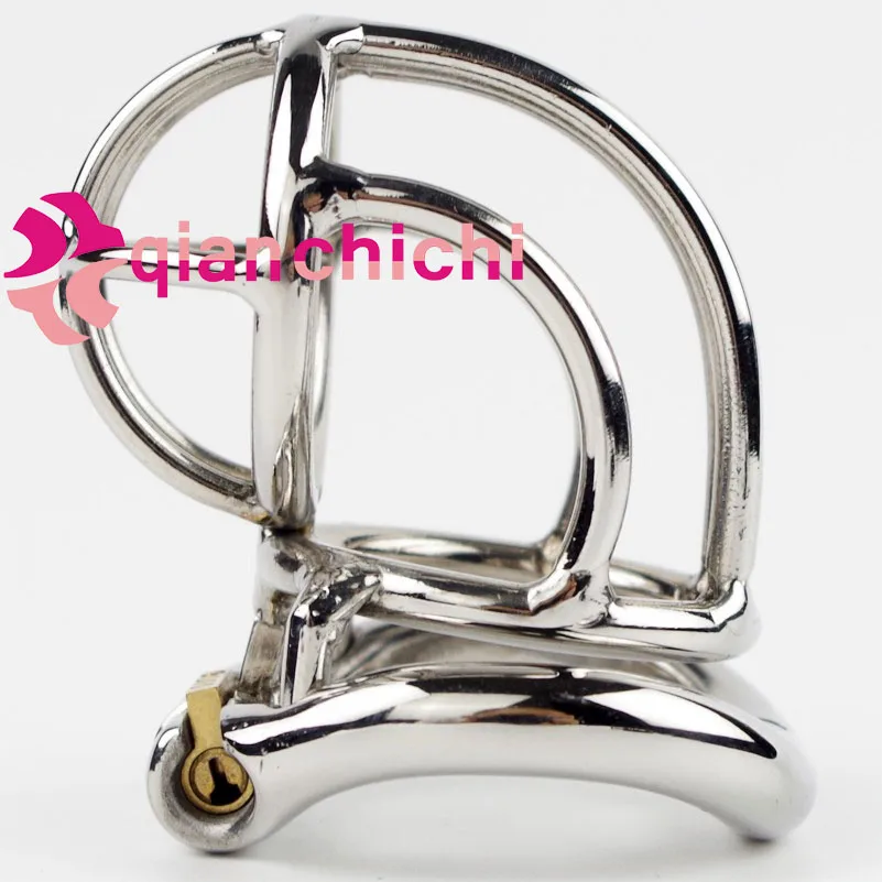 

Men Chastity Belt Stainless Steel Qianchichi NEW STYLE Male Chastity Device Cock Cages Arc Base Ring Lock