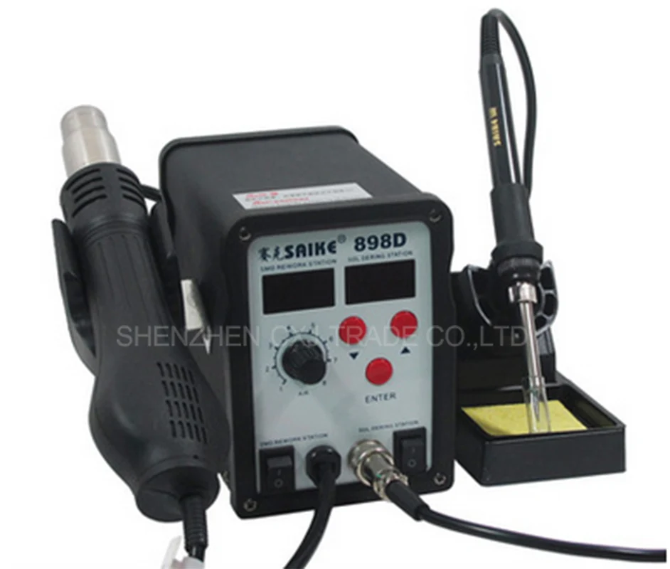 

Free Shipping SAIKE 898D SMD IRON Hot Air Gun 2in1 Rework Soldering Desoldering Station 110V or 220V Saike 898D Hot Air station
