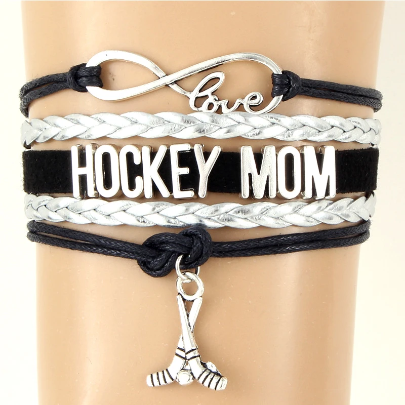 Хоккей Высокое качество Горячая вязаный браслет Хоккей Мама письмо браслет кулон, посвященный хоккейной тематике браслет, подарок на день рождения, HI-A-003c