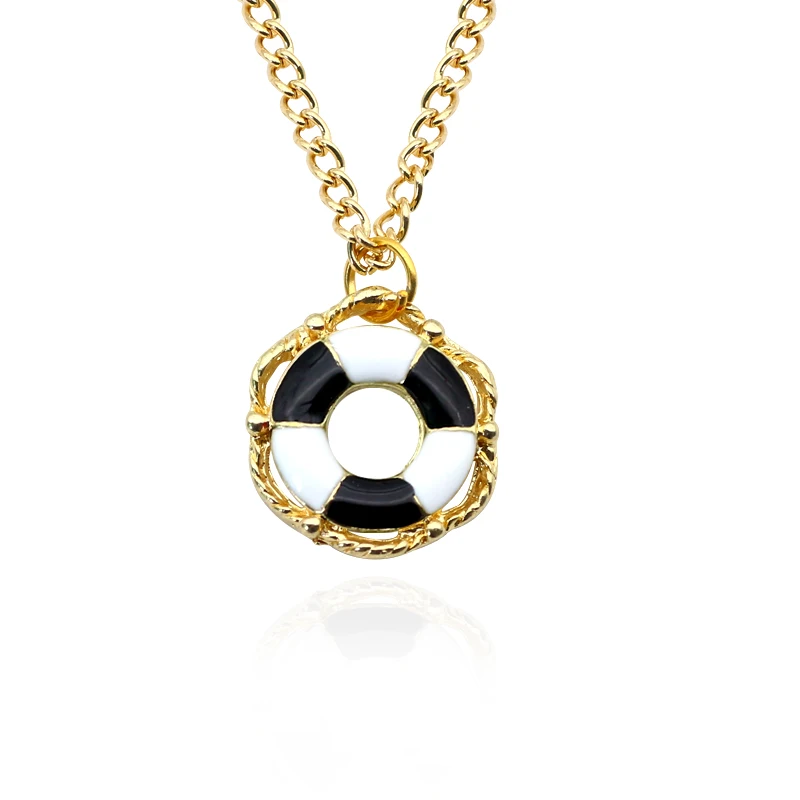 Trendy-Ocean-Journey-Lifebuoy-Pendant-Necklace-Women-Men-Enamel-Double-Color-Life-Buoy-Gold-Chain-Necklaces