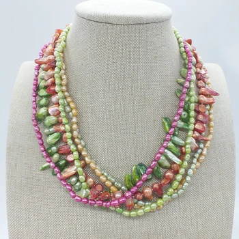 

Free Shipping 5 Shares Mixed Color Natural Baroque Pearl Necklace 18"