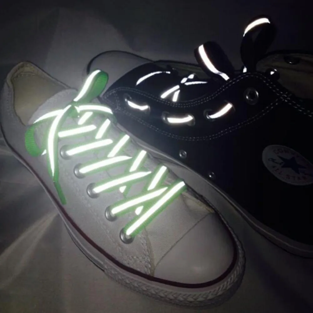 1 pair Flat Reflective Running Shoe Laces Safety Luminous Glowing Shoelaces Unisex For Sport Basketball Canvas Shoes