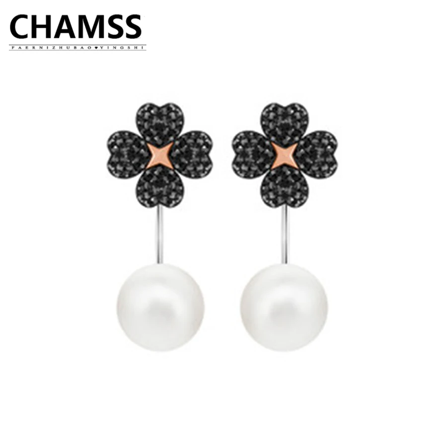 

CHAMSS Pierced Earrings Socket Black Flower Hybrid Select Unique Guanghua Swaraski Original Jewelry For Women