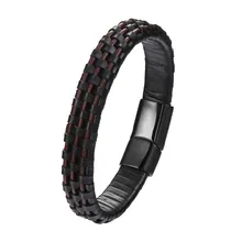 Браслеты для мужчин и женщин черные магнитные пряжки из нержавеющей стали Мужские аксессуары воловья плетеная веревка кожаный браслет с цепочкой