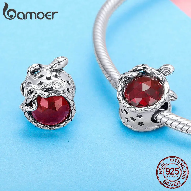 Браслеты BAMOER из натуральной 925 пробы серебряные розовые красные кубические