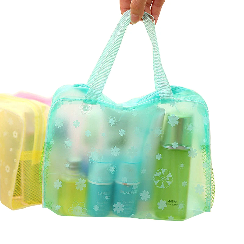  Floral Print Transparent Waterproof Makeup Make up Cosmetic Bag Toiletry Bathing Pouch
