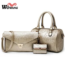 3 Pcs/Set Women Leather Handbags Ladies Messenger Bags Vintage Tote Purse Clutch Shoulder Crossbody bag Top-Handle Bag Bolsas