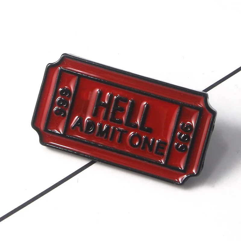

Red Rectangular Engraving Logo "Hell Admit" Brooch enamel pin set Punk Cool Fashion Badge for Women Men Female Jewelry