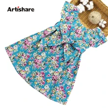 Весенняя одежда из коллекции артишэ, платье для девочек, летнее платье с цветочным узором для девочек; платья без рукавов с О-образным вырезом для подростков, одежда для маленьких девочек на возраст 6, 8, 10, 12 лет до 14 лет