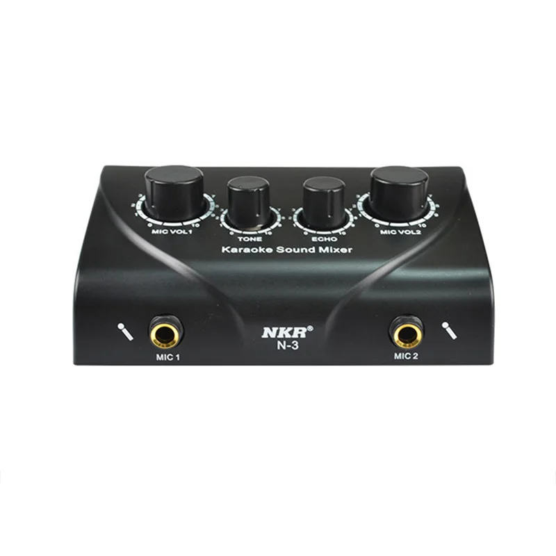 ABGN Hot-N-3 Portable Dual Mic Inputs Audio Sound Mixer For Amplifier & Microphone Karaoke Ok Mixer Black Us Plug for Company