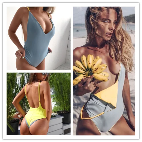 

2018 One Piece Swimsuit Swimwear Women Sexy Push Up Female Solid Bodysui Swimming Bathing Suit Reversible Beachwear Monokini