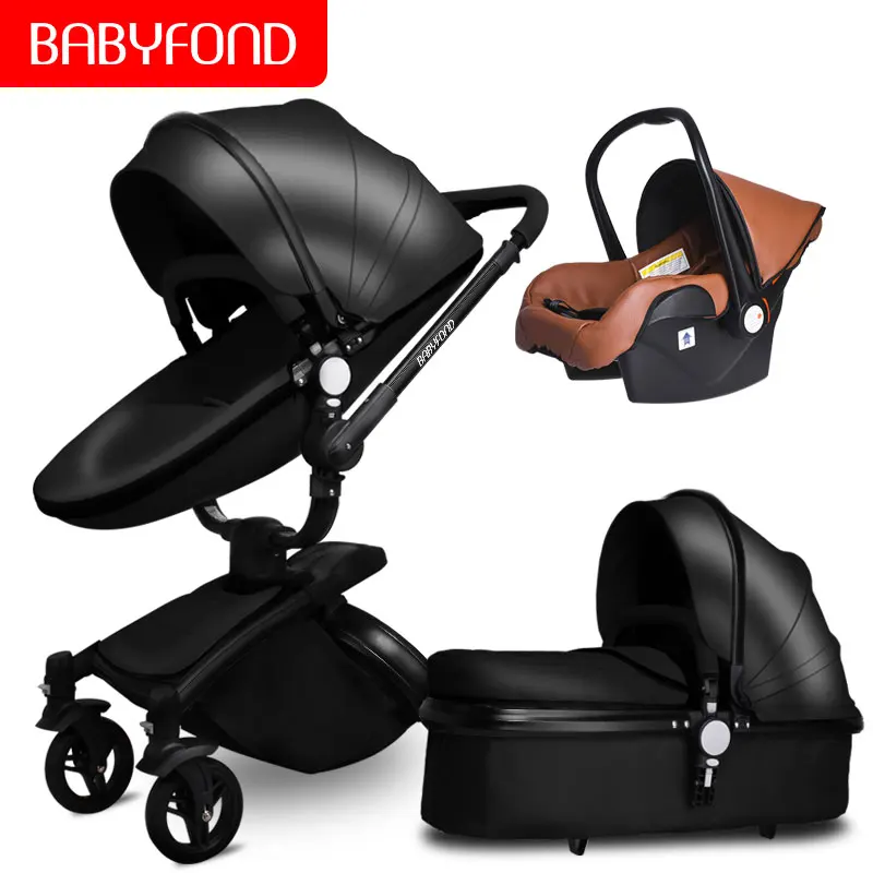 Babyfond 3 в 1 Роскошная двухходовая Складная четырехколесная детская коляска с кожаным каркасом из алюминиевого сплава, складная детская коляска - Цвет: 3 in 1 A7