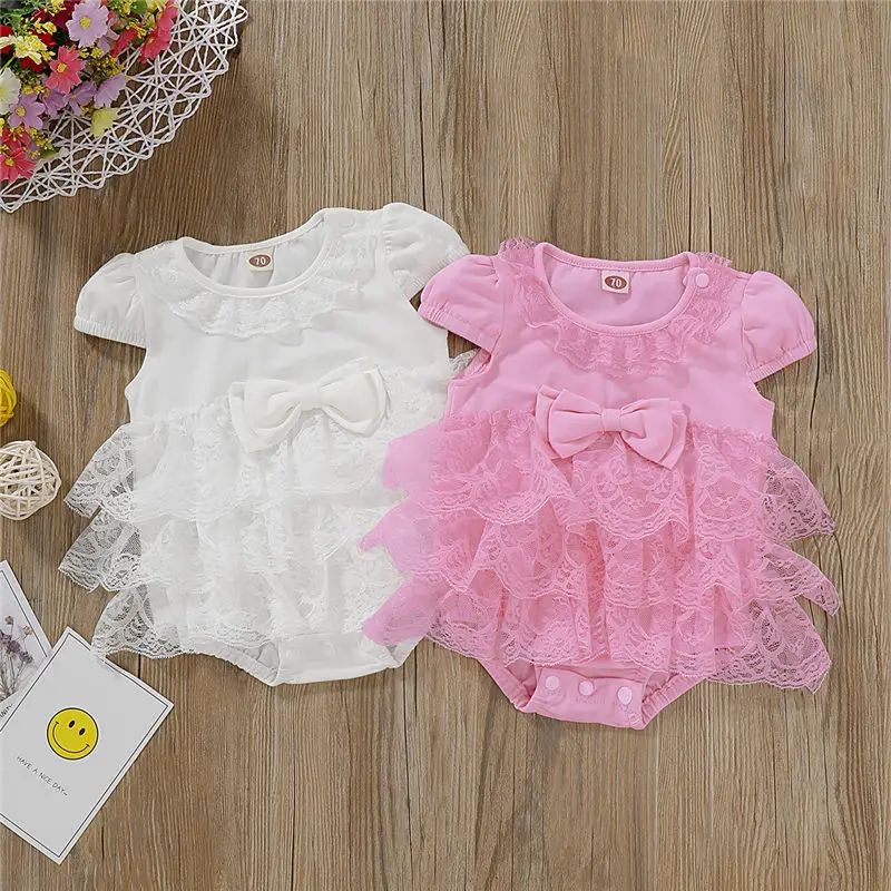 

2019 0-18M Lace Bodysuit for Baby Girls Kids Clothes Infant Clothing Toddler Jumpsuit Summer Knot Bodysuit Princess Outfits