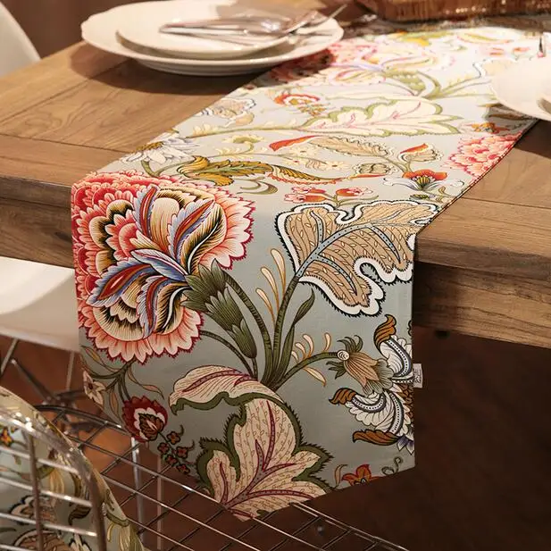 European rural garden style flower design cotton table flag tea coffee