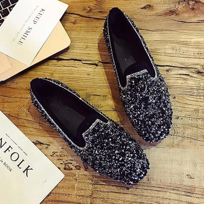 Black Décontracté 2019 silver Glitter Femmes Nouvelles Appartements Plates Sur Glissent Tangnest Confort Dames Printemps Bling Xwd7138 Rond Chaussures Bout Mocassins Argent F1qWH