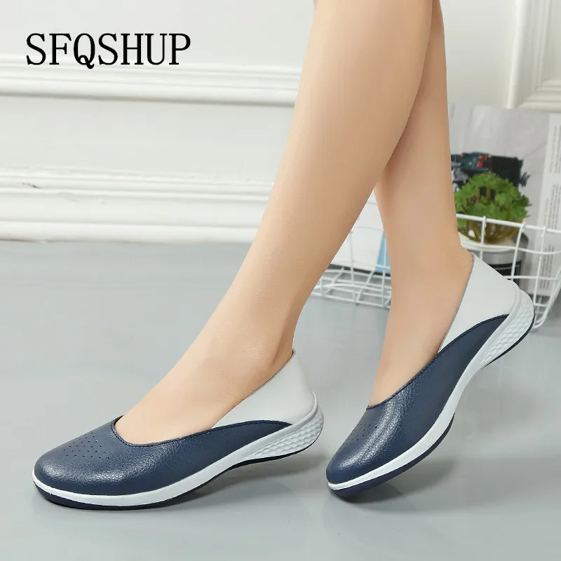 

2019 Handmade New Summer Hole Loafers Women Flat Leather Moccasin Shoes Woman Slip On Ladies Shoes Casual Flats Moccasins