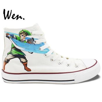 

Wen Design Custom Hand Painted Shoes Legend of Zelda White High Top Men Women's Canvas Sneakers for Gifts