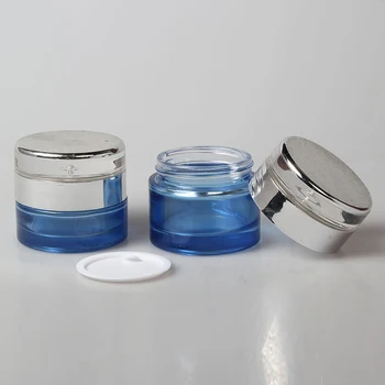 

50ml blue glass cream jar,Empty Skin Care Mask Container with Lids