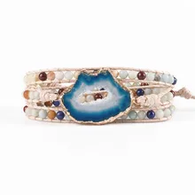 Женский браслет из натурального камня, кожаный браслет, полудрагоценный камень, браслет из бисера, браслет Мала, Прямая поставка