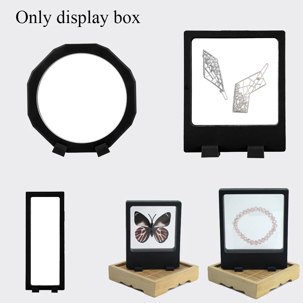 

1PC Plastic Floating Suspended Jewelry Display Case Rectangle Eight Corners Coins Gems Artefacts Protect Organizer Stand Holder