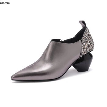 

Olomm New Women Leather Pumps Sexy Strange Style Heels Pumps Nice Pointed Toe Gorgeous Grey Party Dress Shoes Women US Size 4-10