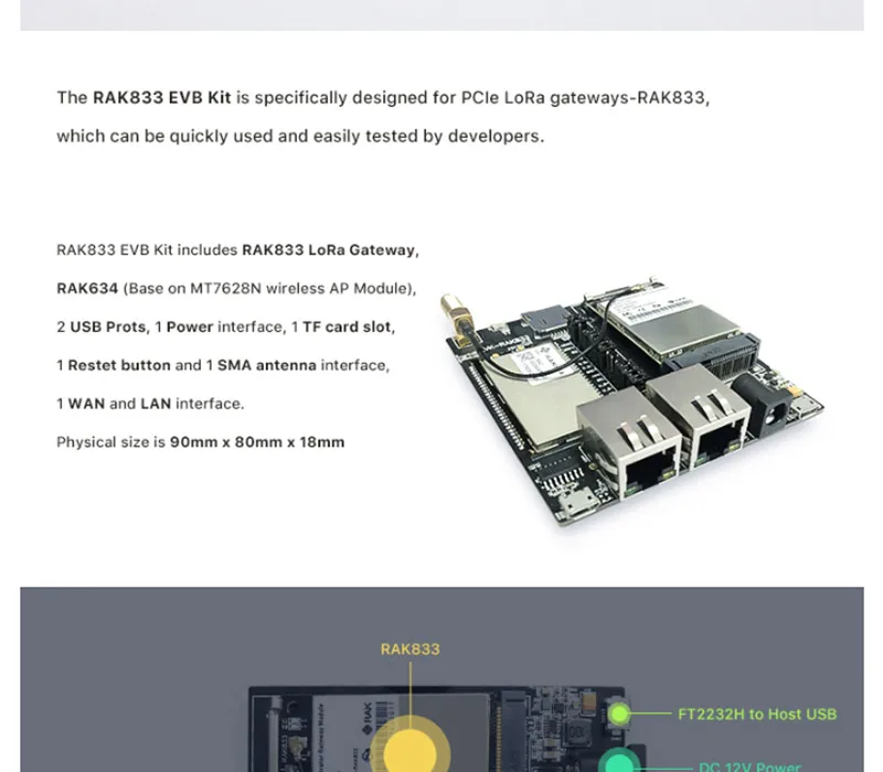 Mini PCIe LoRa шлюз SX1301 концентратор модуль маршрутизатора RAK634 MT7628 Беспроводной модуль AP RAK833 набор EVB, Поддержка SPI и USB Q141