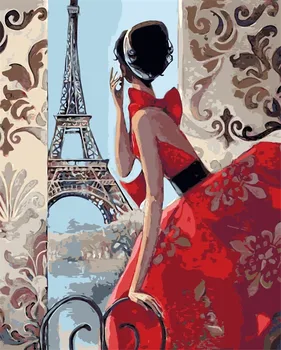 

France girl lady under Eiffel Tower Decor digital Painting picture By Numbers Handwork Drawing On Canvas Living Room Wall Art