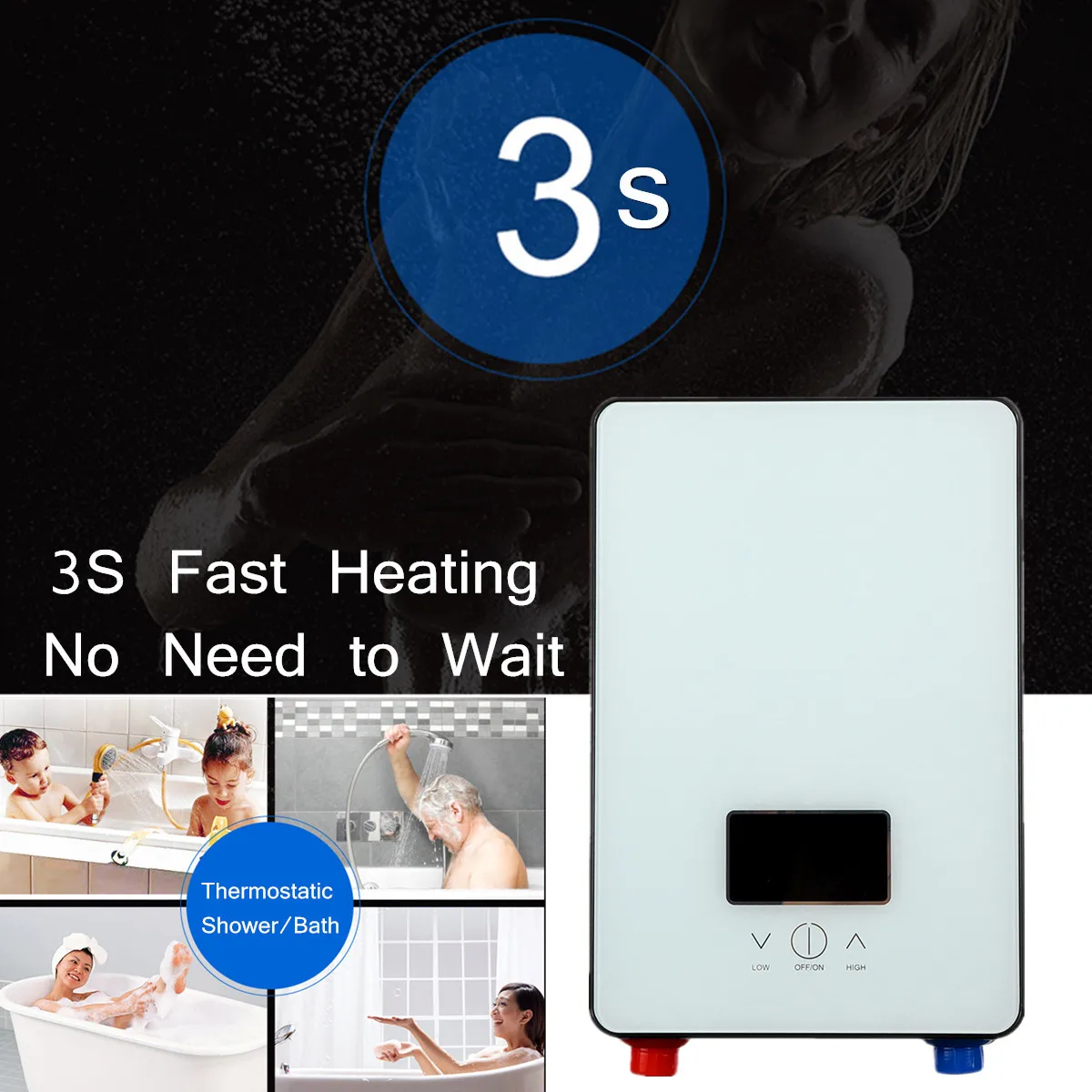 

Bathroom 6500W 220V Electric Tankless Instant Water Heater Temperature Self-checking Automatically Safety White Thermostat LCD