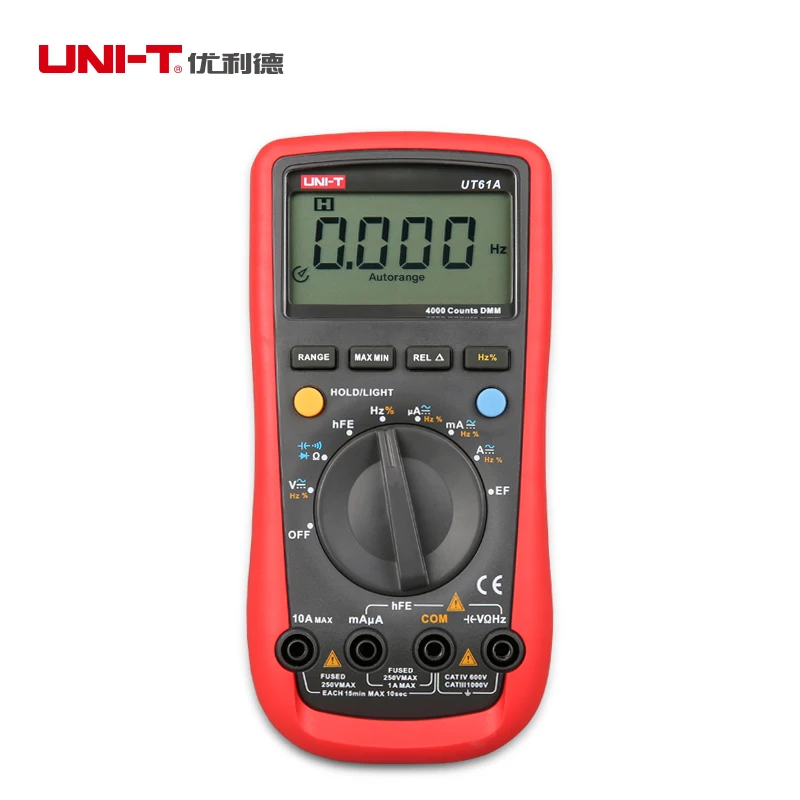 

UNI-T UT61A Modern DMM Digital Multimeters Transistor NCN Tester Meter Volt Ohm Frq CD Backlight & Data Hold Ammeter Multitester