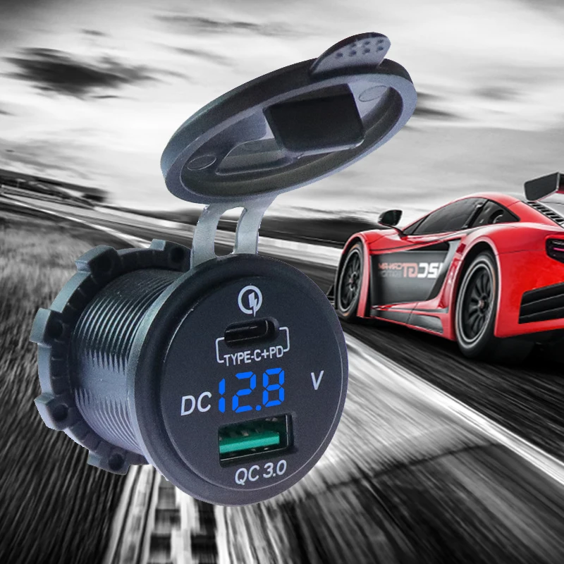 

QC 3.0 12V/24V 2.4A Quick Motorcycle Charger USB Type C PD Port Adapter Blue