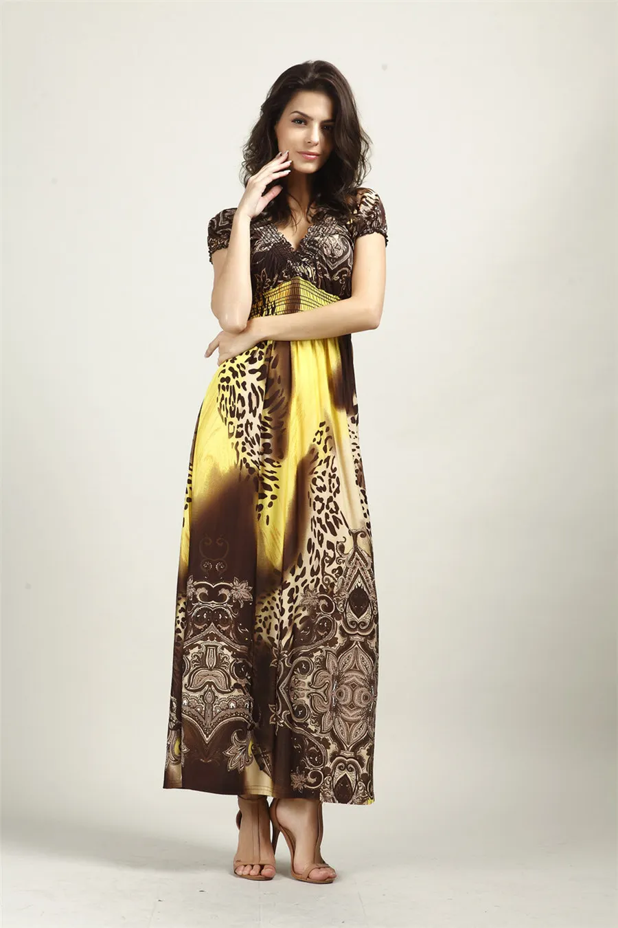Gladiolus Bohemian Summer Dress Women 2019 Short Sleeve V Neck Tunic Sexy Leopard Print Maxi Dresses For Women Long Beach Dress (31)