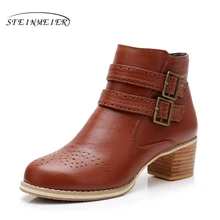 Genuine cow Leather Ankle women winter Boots Comfortable quality soft Shoes Brand Designer Handmade winter boots brown with fur Genuine cow Leather Ankle women winter Boots Comfortable quality soft Shoes Brand Designer Handmade winter boots brown with fur