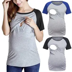 Одежда для беременных с коротким рукавом; однотонная одежда для грудного вскармливания; Модные топы для беременных; повседневная одежда