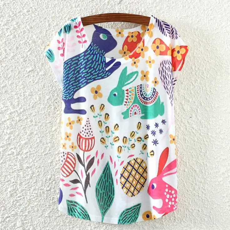 

2015 new arrival casual tee summer fashion t-shirt Novelty Fruit Rabbit pattern tops tees woman t shirt promotion sale